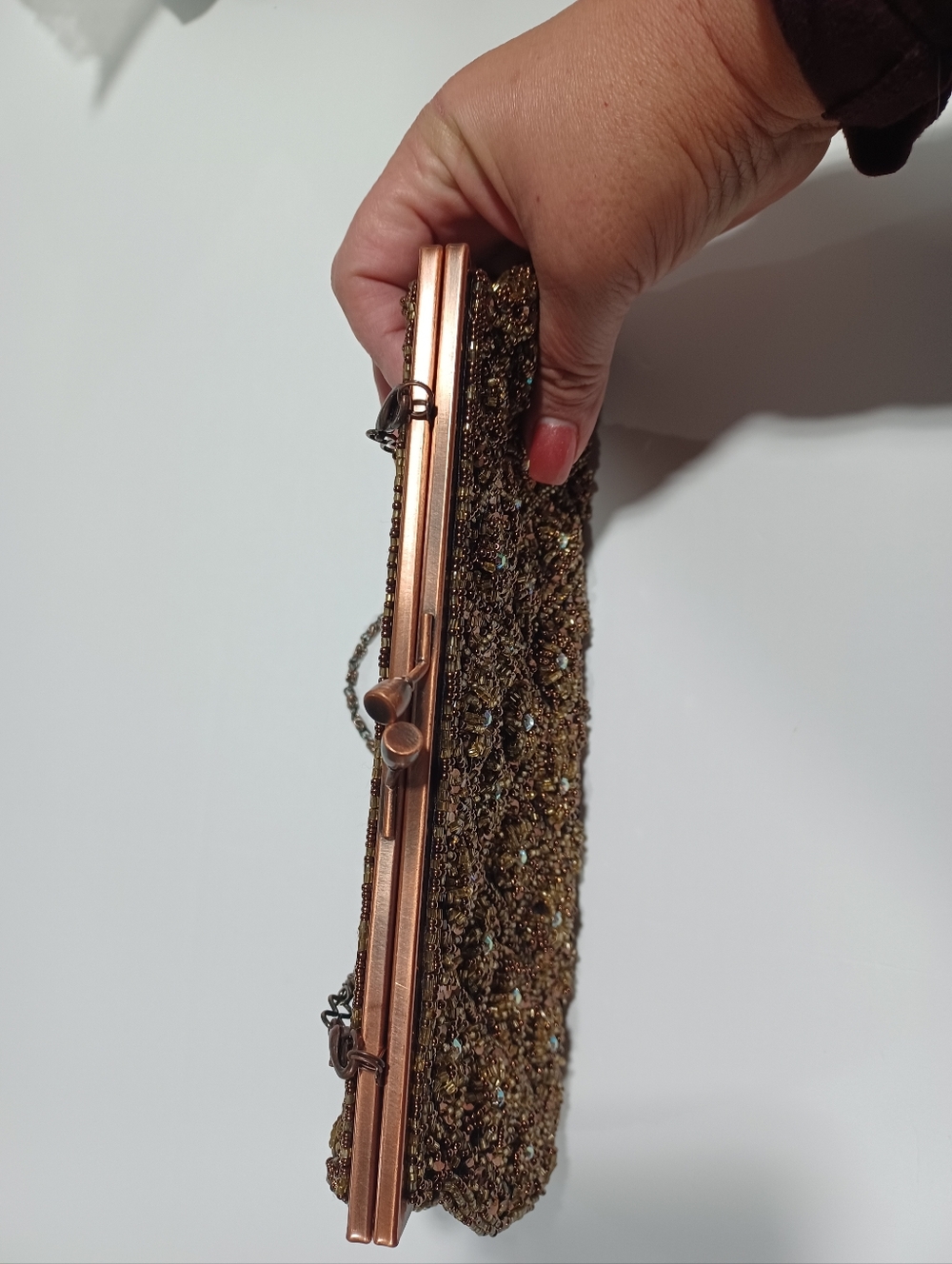 Vtg Bronze Sequin & Crystal Evening Clutch - Picture 6 of 6